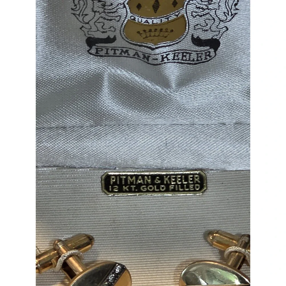 Vintage Pitman & Keeler 12K Gold Filled Rhinestone Cufflinks Set In Original Box
